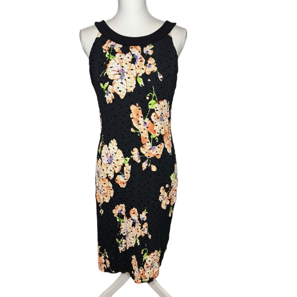 Joseph Ribkoff‎ Black Floral Sleeveless Midi Dress 8
